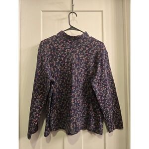 Croft And Barrow Mock Turtleneck Dark Blue Floral XL EUC